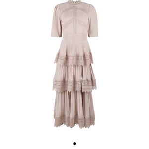 Nude Lace Pleated Tier Dress